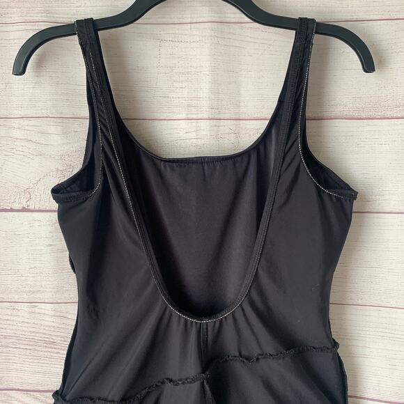 Vintage Black One Piece Skirted Swimsuit or Swimdress White Trim Built-in Cups - Picture 11 of 16